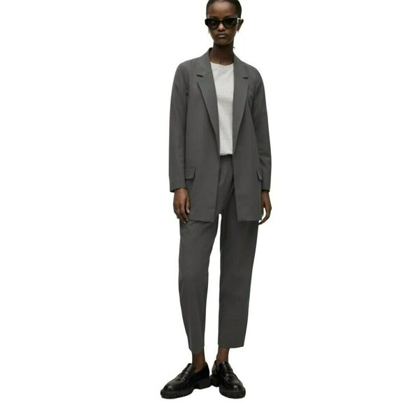 All Saints Black Smoke Aleida Open Long Length Blazer Jacket Size 4 NEW - Picture 2 of 11